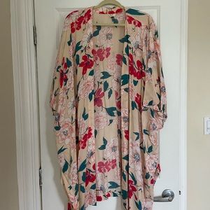 Floral kimono over shirt